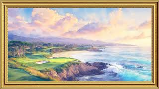 Golden Hour Golf Course Painting | Gold Picture Frame TV Art | 4K Screensaver for TV screenshot 3