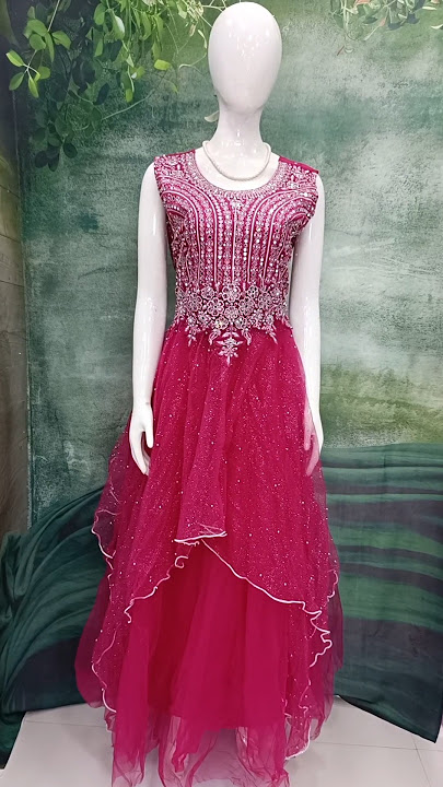 Rani Pink Long Netted Gown | Marriage & Birthday Party Wear | Alaudeen Boutique | Womens Clothing