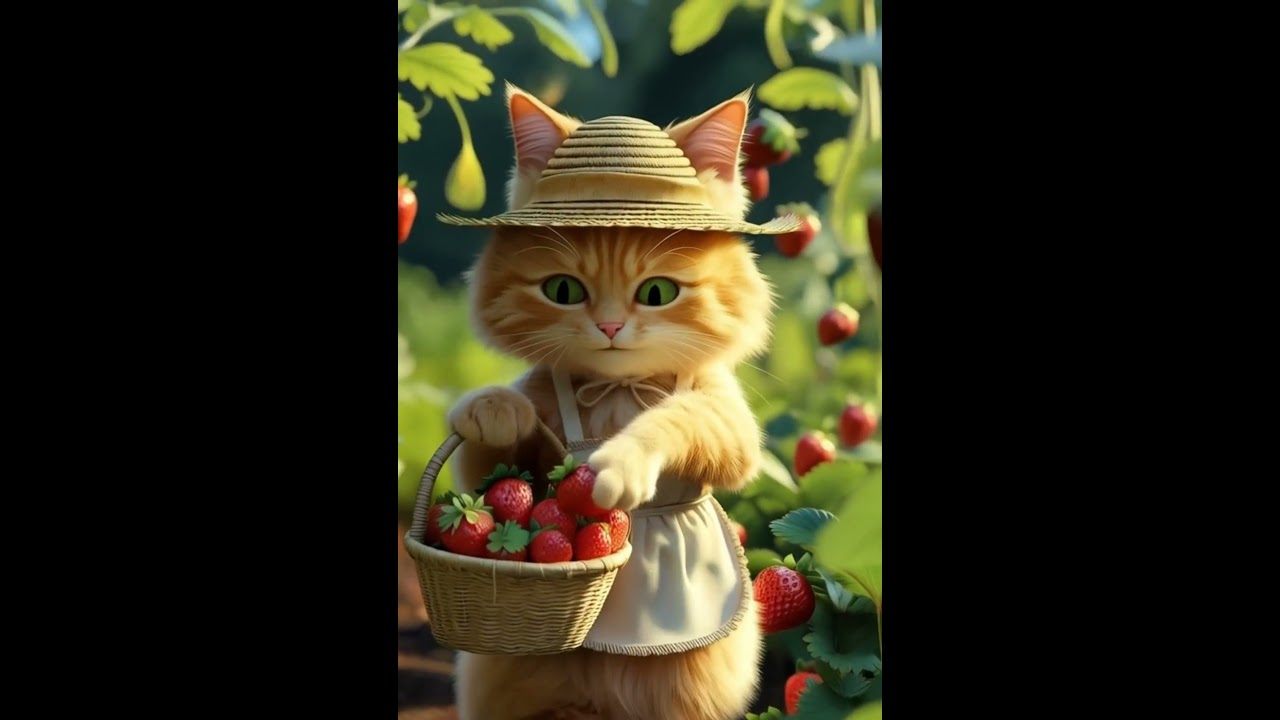 "Cat Harvests Strawberries! 🍓🐱 | Cute Farm Animation"