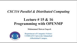 Programming using OPENMP |Lecture 15 & 16| Parallel & Distributed Computing