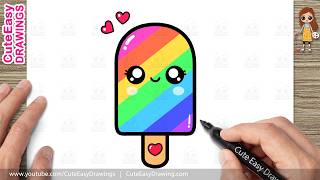 how draw cute rainbow ice cream step step kawaii ice cream