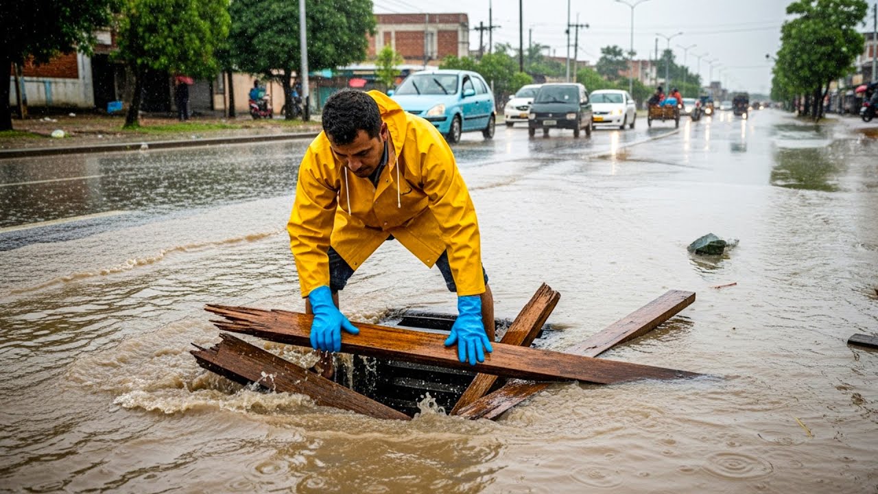 Street Restored After Powerful Flood Drain Unclogging 💪
