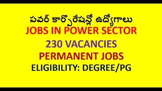 JOBS IN POWER SECTOR| 230 VACANCIES| REGULAR JOBS| ELIGIBILITY: DEGREE/PG| JOBS & CAREERS|