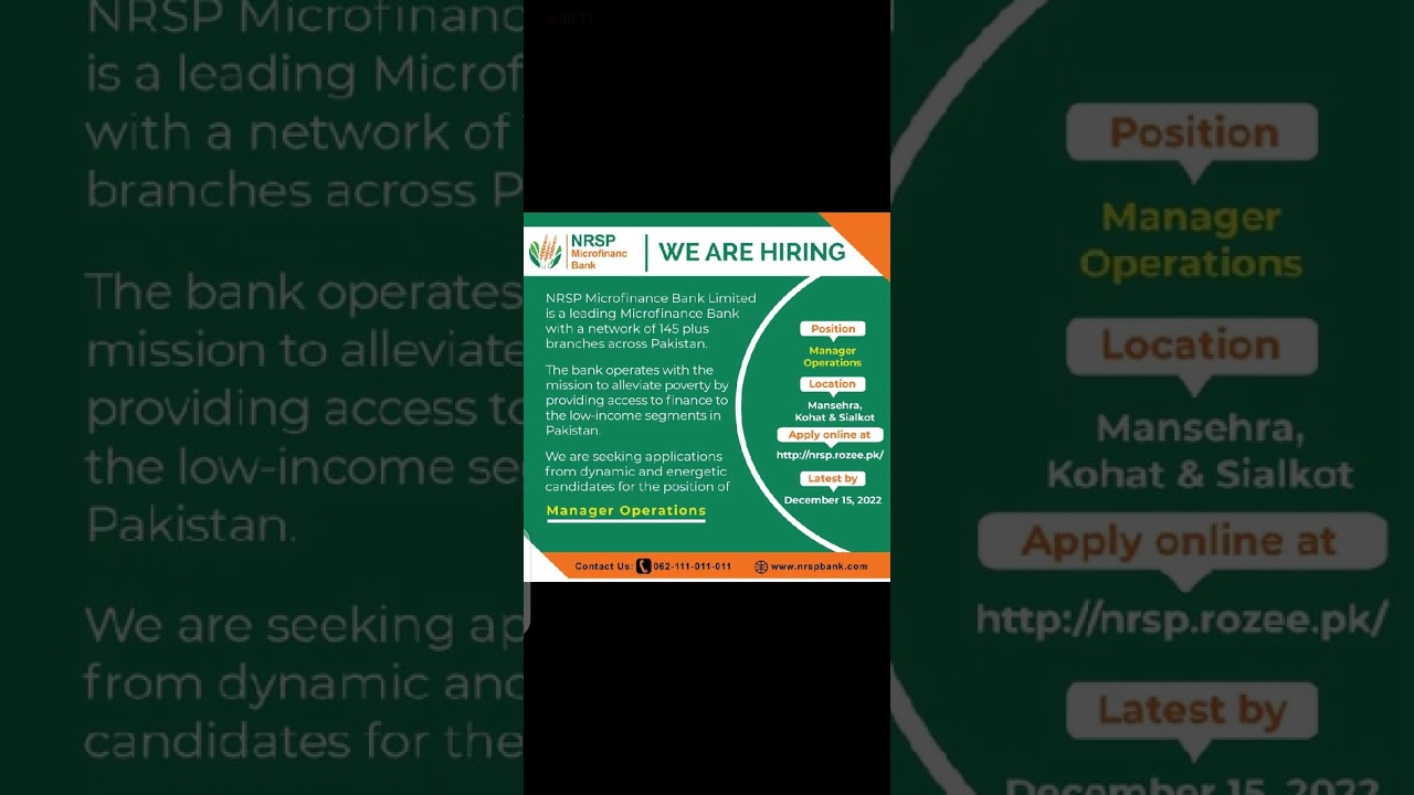 Manager Operations jobs in NRSP microfinance bank| 