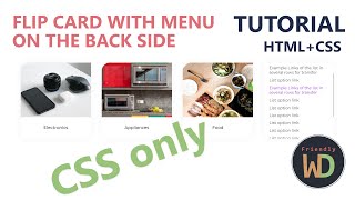 3D Flip-card with menu on the back side. HTML+CSS. Hover effects + Stylization of the scroll bar