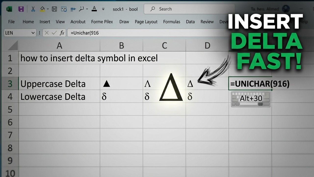 How to insert delta symbol in excel | Delta Symbol Excel Shortcut | How ...