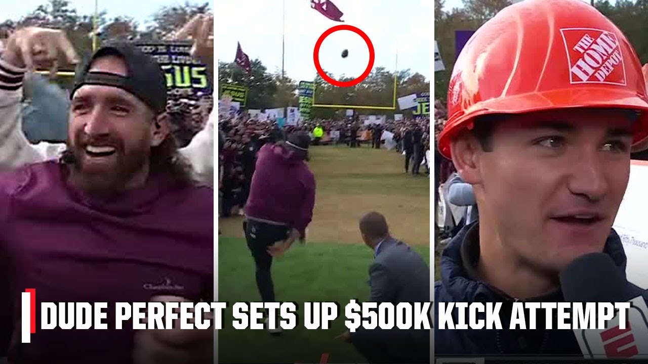 Dude Perfect NAILS Pat McAfee's Kicking Contest to set up $500k kick attempt 🎯 | College GameDay