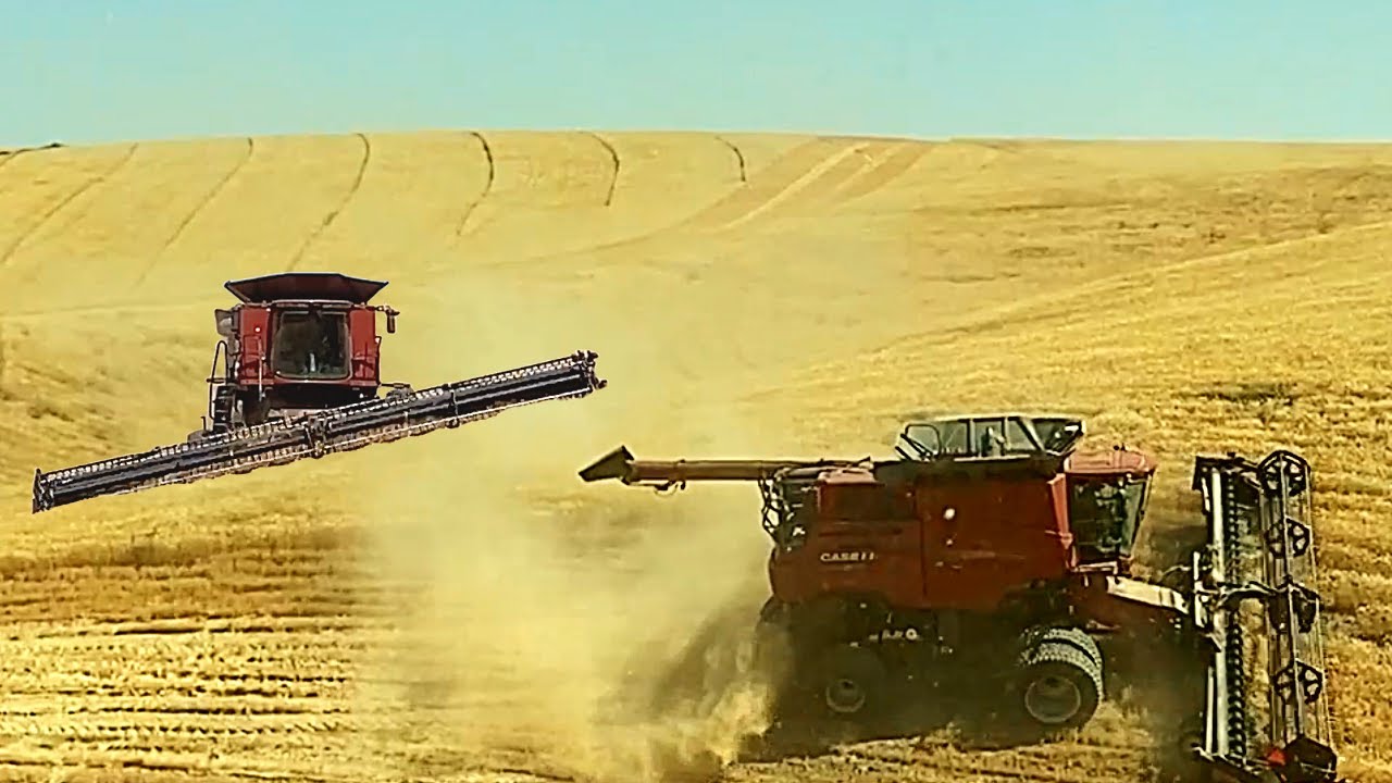 Following combine on steep terrain - Skyrockets WA - YouTube