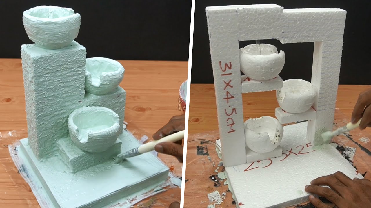 Amazing 2 Home Made Tabletop Water Fountains | DIY Fountains Using Styrofoam | Fountain Making Ideas