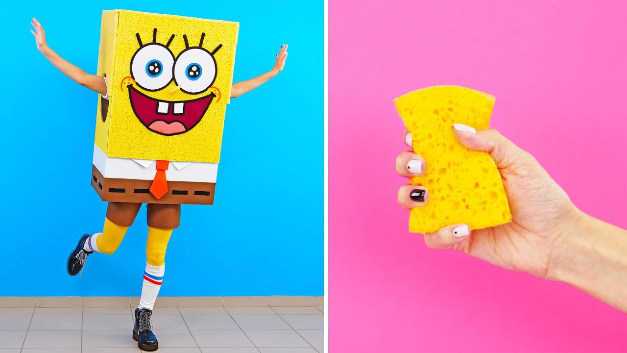 BRIGH PARTY WITH SPONGEBOB DIY COSTUME - YouTube
