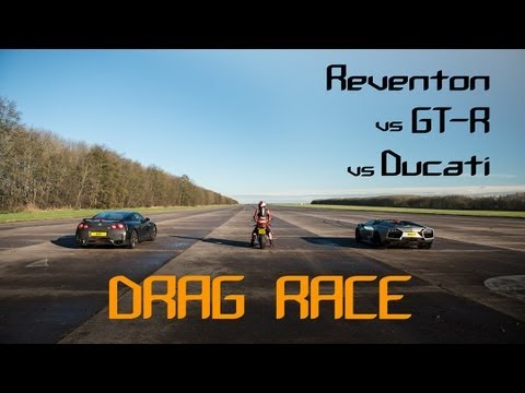 DRAG RACE - Lamborghini REVENTON Roadster vs Nissan GT-R vs Ducati -  The BHP Project