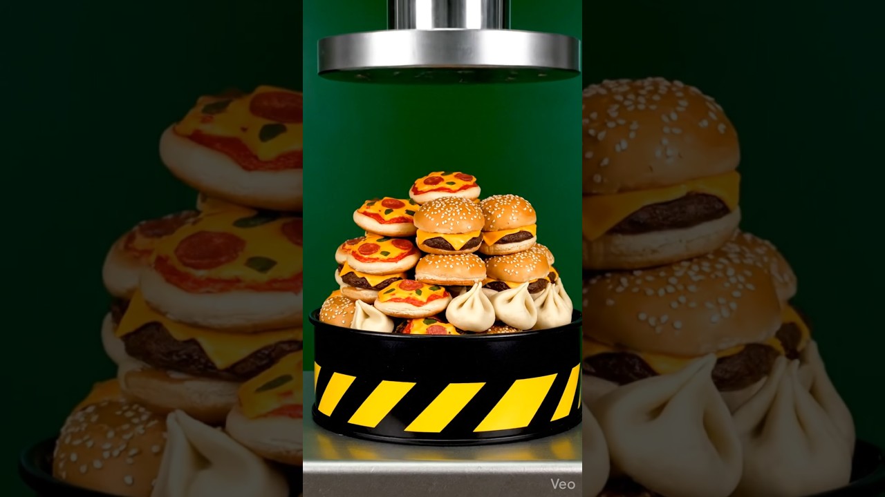 Burger Momos Pizza vs Hydraulic Press 😱 | Sabka Halva Bana Diya 🤯 ASMR Crush