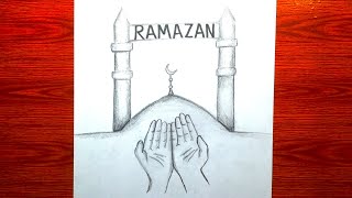 Ramazan Resmi Çizimi Kolay. Cami nasıl çizilir? Dua Eden El Çizimi. Ramadan Drawing Easy.