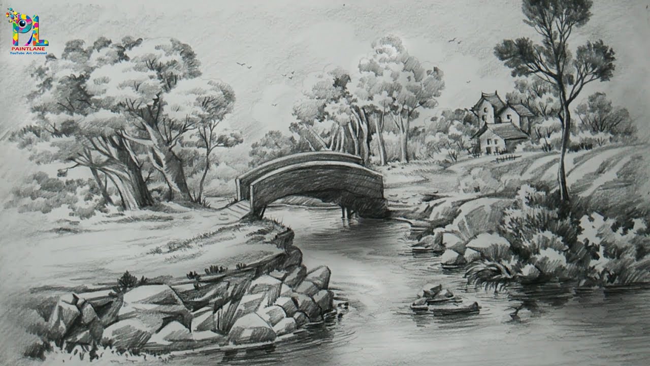 How To Draw A Easy Landscape With PENCIL STROKES Pencil Shading