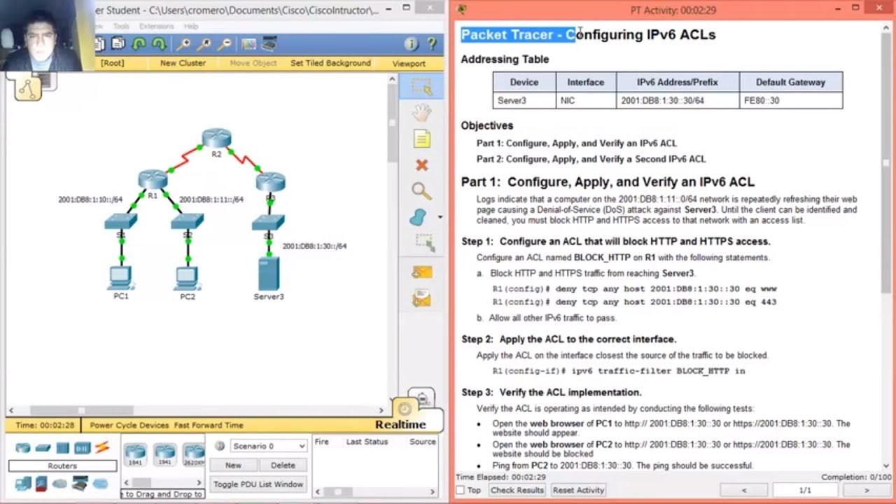 4 3 2 6 9 5 2 6 packet tracer configuring ipv6 acls youtube