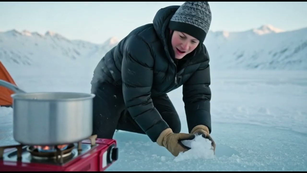 The thrilling experience of camping and fishing on a frozen lake at minus 20 degrees 