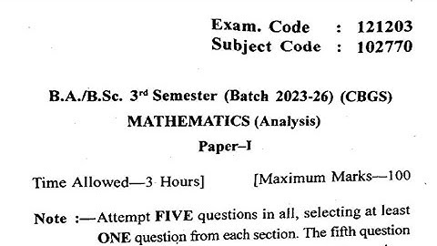 Gndu BSc 3rd Semester Mathematics Question Paper | Mathematics ( Analysis ) Question Paper 2024