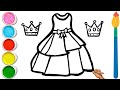 How to 👗Dress Drawing & Painting for kids | Let's draw & paint together | #75