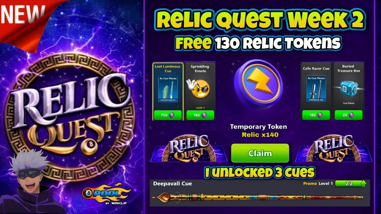 RELIC QUEST WEEK 2 - FREE 130 RELIC TOKENS || NEW MISSIONS IN 8 BALL POOL !!! 💞