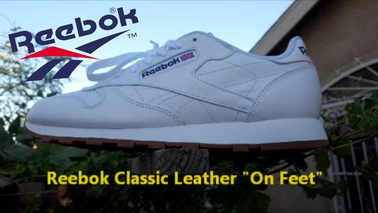 reebok classic leather white gum on feet