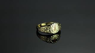Item 9079 - Personalized ID Scrolled Signet Ring 14k Gold-Plated