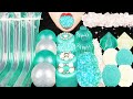 ASMR TEAL & WHITE DESSERTS: EDIBLE BOTTLE JELLY NOODLES, MARSHMALLOW, JELLO BALLS  EATING SOUNDS 먹방