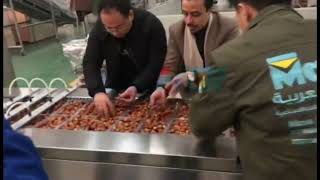 Automatic stretch thermoforming vacuum packaging machine for packaging dates.