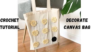 ? Book Bag Simple Crochet Tutorial? Flower Decoration for Canvas Tote Bags makeitpremier