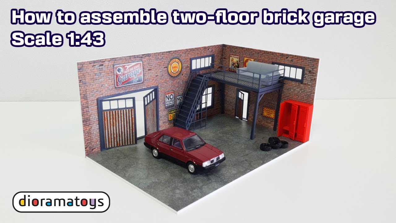 Scale 1:24 Diorama two-floor brick garage Model cars display Diorama model  kit