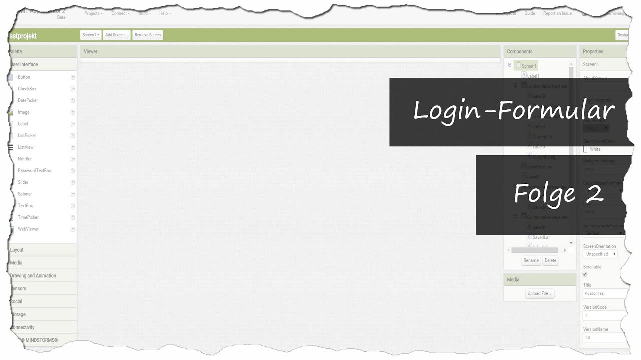 Login-Formular in Appinventor 2 (2/3)