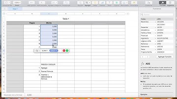 Insertar una función (suma o promedio) en Numbers con Mac