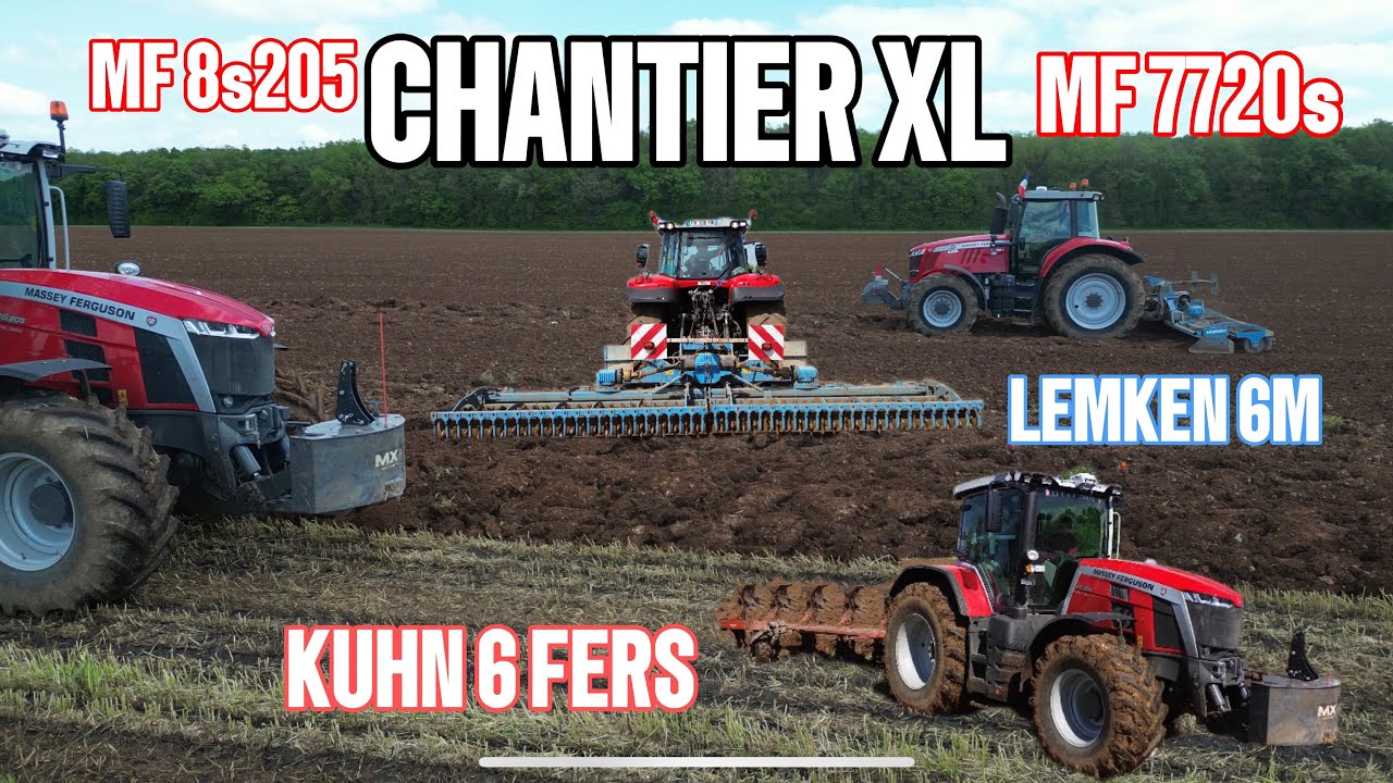 CHANTIER XL 💨🇫🇷 | MF 7720s x 8s205 | préparation des terres à tournesol 🌻 | Herse + Labour