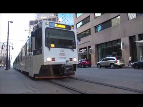 Denver Light Rail Street Running at Rush hour - YouTube