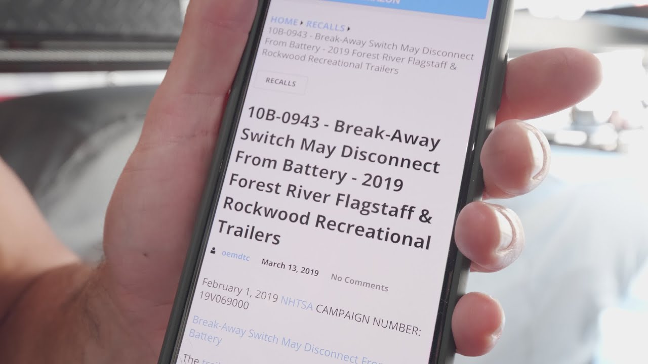 TSB 10B-0943 Recall Break-Away Switch Disconnect From Battery 2019 Forest River & Rocwood RV's