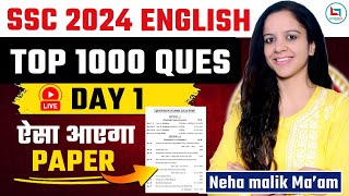 SSC 2024 - Top 1000 English Questions | Day - 01 | All Exam Target By Neha Malik Ma'am