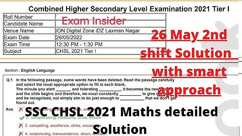 SSC CHSL 2021 Maths Detailed SOLUTION|26 may 2022 Shift-2 SSC chsl Previous year paper solution #ssc
