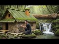 I Built a Survival Shelter Under a Rock Wall to Escape Wild Animals