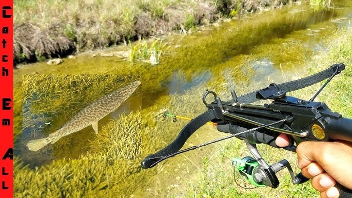 Mini CROSSBOW FISHING: SLOW MOTION SHOTS! New Spiderman Wrist reel