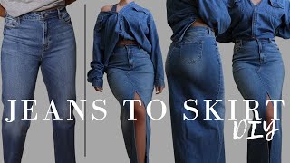 How to turn jeans into a denim skirt! Jeans upcycle - DIY DENIM SKIRT #diy #sewing #fashion #style