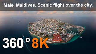 Male, Maldives. Scenic flight over the city. Relaxing aerial 360 video in 8K.