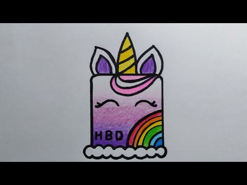 สอนวาดรูปเค้กยูนิคอน​น่ารัก|Drawing​ a​ cute​ Unicorn cake|Daily​Art​Therapy​#057|My​ Sky​ Channel.