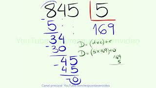 Learn how to divide a number by subtracting 845 by 5.