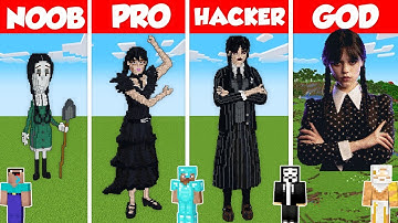 WEDNESDAY ADDAMS STATUE BUILD CHALLENGE - Minecraft Battle: NOOB vs PRO vs HACKER vs GOD / Animation