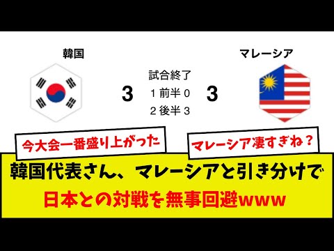 【速報】韓国代表さん、マレーシアと引き分けで日本との対戦を無事回避www