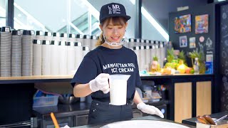 How to Make The Best Roll Ice Cream in Japan by a Too Cute Girl Staff! Street Food[ASMR][DELI BALI]