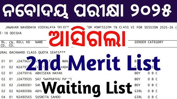Navodaya Entrance Exam 2025 | Navodaya 2nd Merit List 2025 Odisha | Navodaya Waiting List 2025