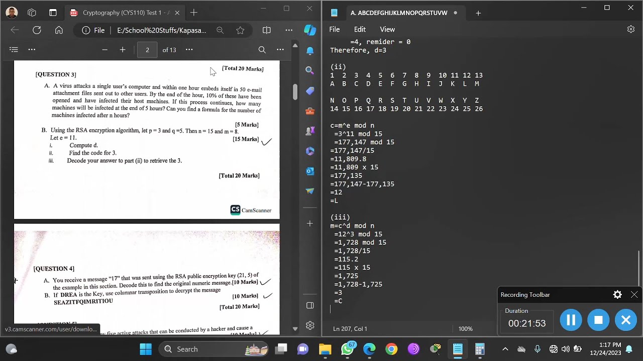 PART 3 - 2023 Kapasa Makasa University Cryptography CYS110 Test 1 ...