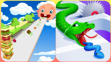 Sandwich Runner Vs Snake Run Race 3D 🟣🍒🟣Max Levels New Update Gameplay DR12R