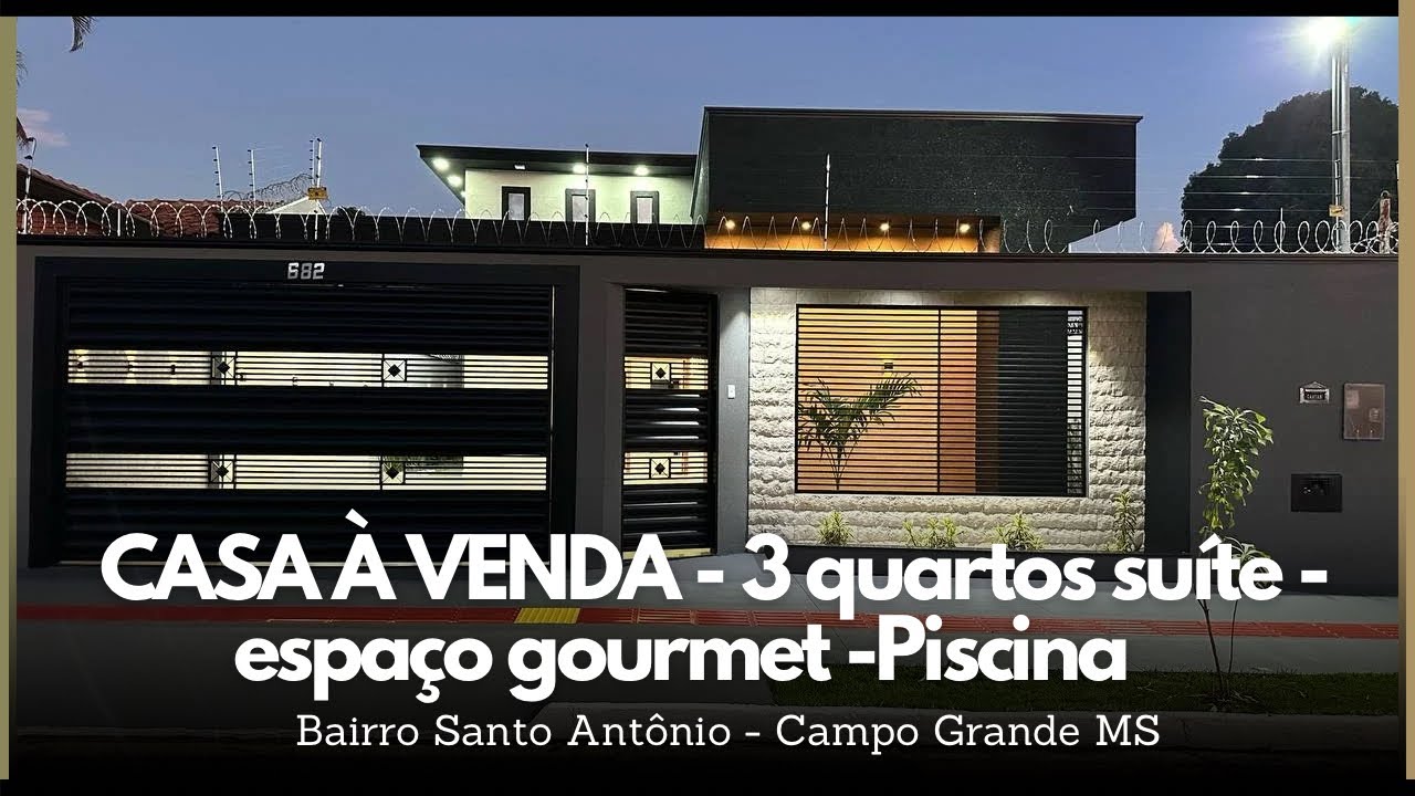 VENDIDA-CASA À VENDA COM 03 QUARTOS SENDO 01 SUITE PISCINA BAIRRO SANTO ANTÔNIO CAMPO GRANDE MS