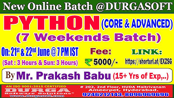 PYTHON (7 Weekends Batch) Online Training @ DURGASOFT
